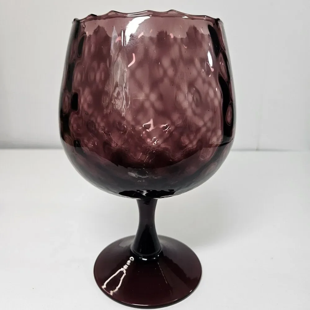 Vtg Empoli Brandy Snifter Amethyst Purple Diamond OPTIC Italy Art Glass Vase